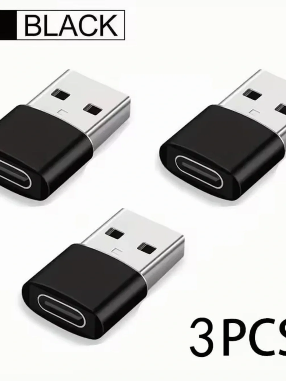 USB-A to USB-C Adapter - Black (3 Pack)